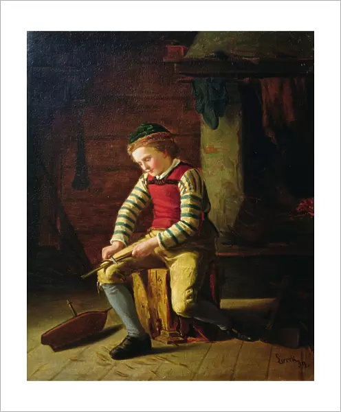 Boy making a wooden boat, 1859 (oil on canvas)
