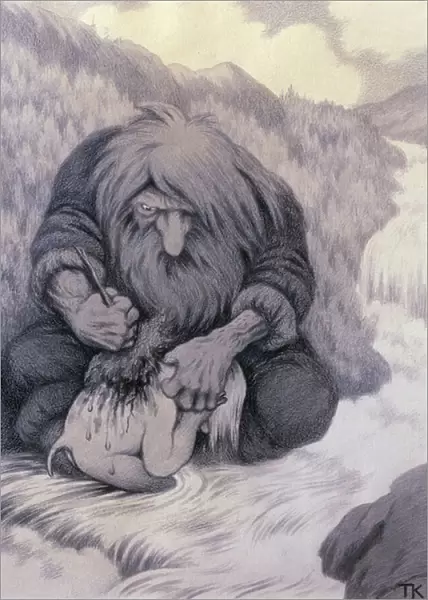 The Troll Washing His Kid, 1905 (coloured pencil on paper)