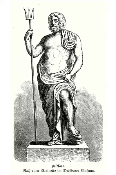 Poseidon, Ancient Greek god of the sea (engraving)
