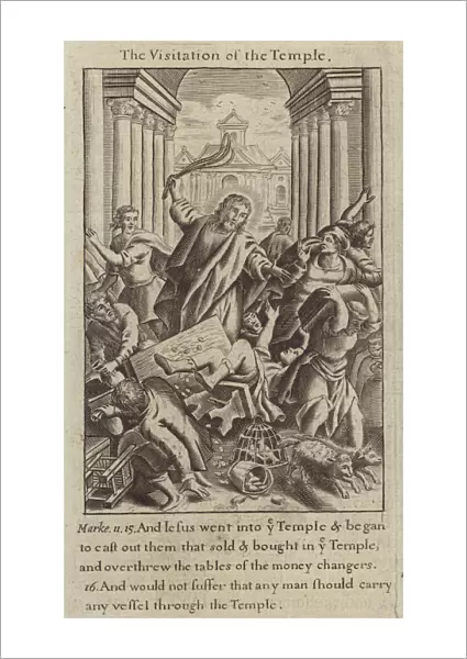 Jesus Christ driving the money-changers out of the Temple (engraving)
