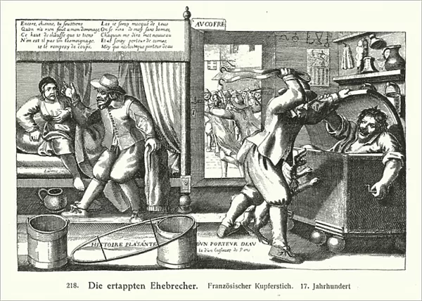 Husband discovering and punishing his wifes lover (copper engraving)