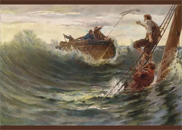 Rescue of men who have survived a shipwreck (chromolitho)
