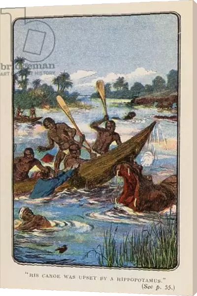 David Livingstone: 'His canoe was upset by a hippopotamus'(colour litho)
