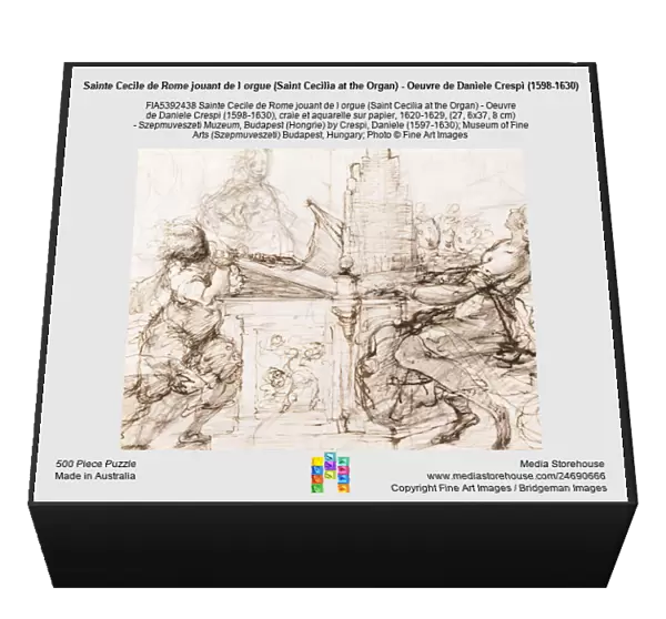 Sainte Cecile de Rome jouant de l orgue (Saint Cecilia at the Organ) - Oeuvre de Daniele Crespi (1598-1630), craie et aquarelle sur papier, 1620-1629, (27, 6x37, 8 cm) - Szepmuveszeti Muzeum, Budapest (Hongrie)