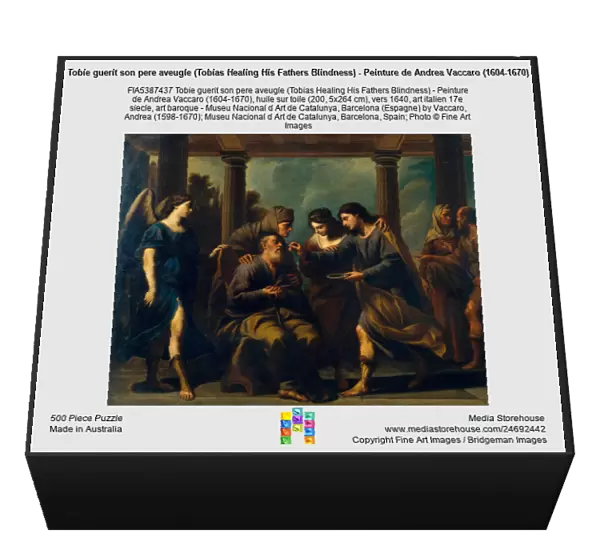 Tobie guerit son pere aveugle (Tobias Healing His Fathers Blindness) - Peinture de Andrea Vaccaro (1604-1670), huile sur toile (200, 5x264 cm), vers 1640, art italien 17e siecle, art baroque - Museu Nacional d Art de Catalunya