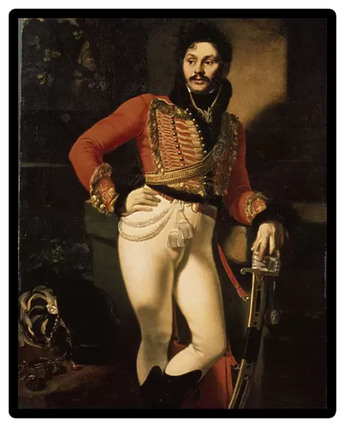 Portrait du colonel de hussard Eugraph Davydov (1775-1823). (Portrait of the Hussar colonel E. Davydov). Peinture de Oreste Adamovich Kiprensky (Kiprenski) (1782-1836), huile sur toile, 1809. Art russe, 19e siecle, romantisme