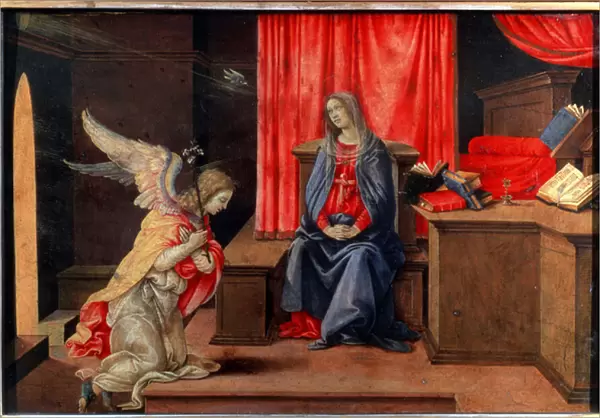 L annonciation (The Annunciation). Peinture de Filippino Lippi (1457-1504), vers 1490. Tempera sur bois. Art florentin de la renaissance. Musee de l Ermitage, Saint Petersbourg