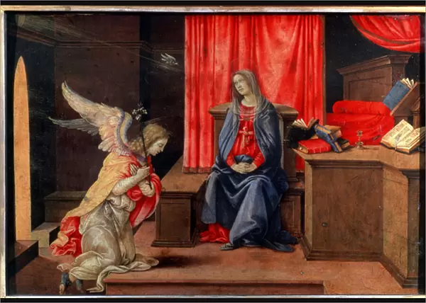 L annonciation (The Annunciation). Peinture de Filippino Lippi (1457-1504), vers 1490. Tempera sur bois. Art florentin de la renaissance. Musee de l Ermitage, Saint Petersbourg