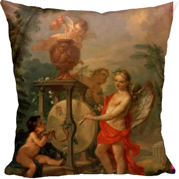 Cupidon aiguisant une fleche (Cupid sharping an arrow). Peinture de Charles Joseph Natoire (Charles-Joseph Natoire, 1700-1777), 1750. Huile sur toile. Art francais, Style Rococo. Musee de l Ermitage, Saint Petersbourg