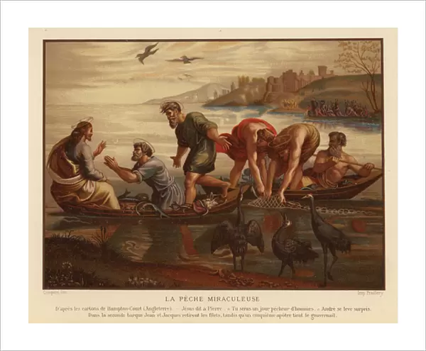Jesus Christ and the miraculous draught of fishes (chromolitho)