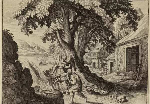 The Angel of the Lord appearing to Gideon (engraving)