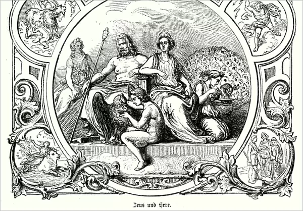 Zeus and Hera, ancient Greek gods (engraving)