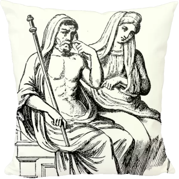 Pluto, ruler of the Underworld in Roman mythology, and his wife Proserpina (engraving)