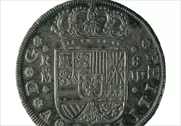 Cincuentin, coin from Philip Vs reign. Reverse. Coin. SPAIN. CATALONIA. Barcelona. Numismatic Cabinet of Catalonia ©Esteban  /  AIC  /  Leemage