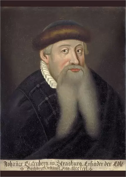 Portrait de Johannes Gensfleisch dit Gutenberg (1394  /  99-1468), imprimeur allemand (Portrait of Johannes Gutenberg) - peinture anonyme du 17eme siecle - Keio University Library