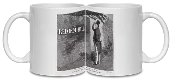 The Handwriting on the Wall, satire depicting King William IV looking at a wall with the slogan 'Reform Bill!'painted on it, 1831 (engraving)