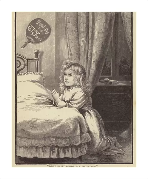 Little girl kneeling beside her bed and saying her prayers (litho)