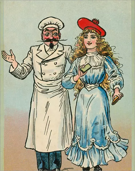 Confectioners tart, chef and girl (colour litho)