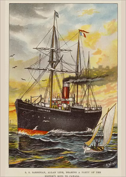 SS Sardinian, steamship transporting Dr Barnardos Boys to Canada (chromolitho)