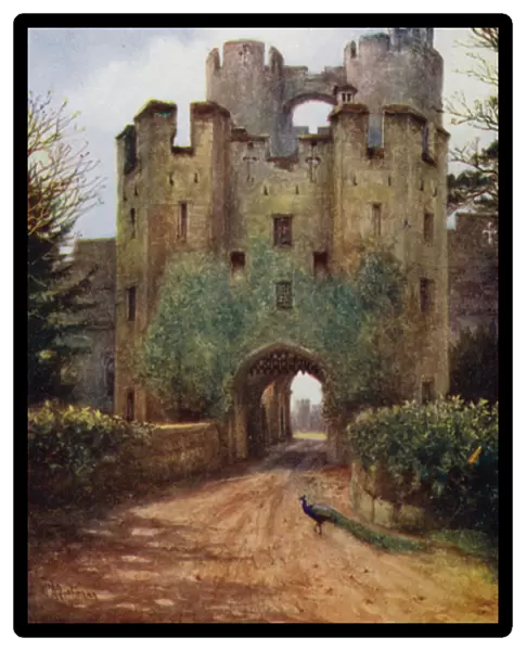 Warwick Castle: Drawbridge and Portcullis (colour litho)