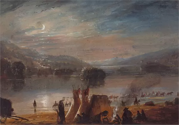 Crossing the River by Moonlight, Making Camp, c. 1858-60 (w  /  c on paper)