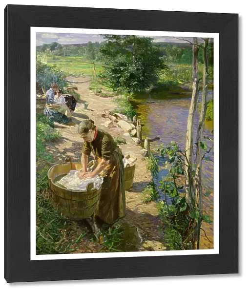Washing by the River, Sandvika (oil on canvas)