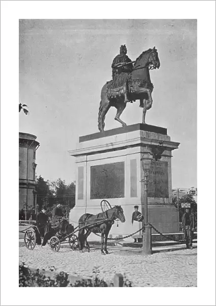 Saint-Petersbourg  /  Saint Petersburg: Statue de Pierre Ier, Devant le Palais des Ingenieurs (b  /  w photo)