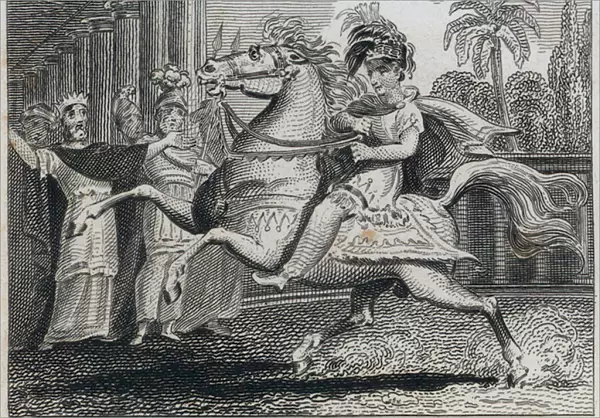 Alexander the Great training Bucephalus (engraving)