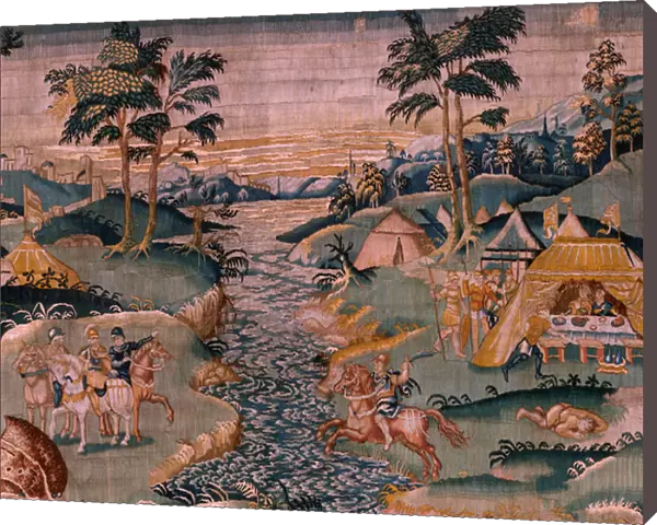 Flemish tapestry. Military camp near the river Granikos (Het legerkamp bij de rivier Granikos). Atelier of Oudenaarde. 377x393cm. Inv 83104-9  /  00011. 17th century