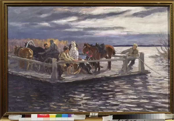 Un bac (A Ferry) - Peinture de Alexei Stepanovich Stepanov (1858-1923), huile sur toile, vers 1900 - Art russe, debut 20e siecle - State Open air Museum Rostov Kremlin, Rostov (Russie)
