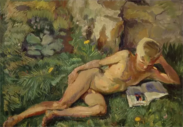 Knut in the grass (oil on canvas)