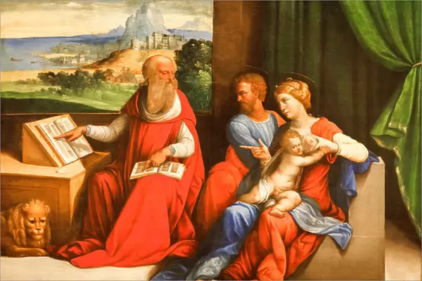 The Holy family with St. Jerome, 16th century (Oil on Wood)