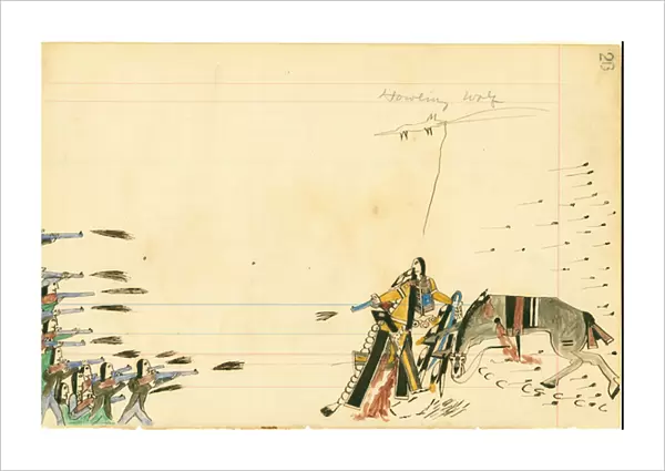 26. 'Howling Wolf';25. [blank page], 1874-75 (pen, ink & w  /  c on ledger paper)