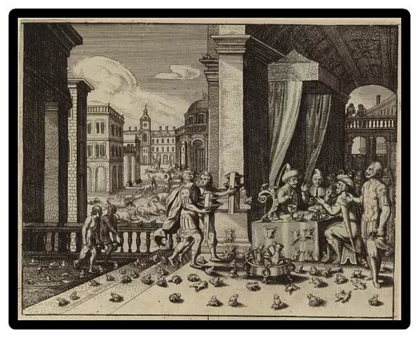 Egypt afflicted by the plague of frogs (engraving)