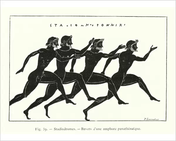Ancient Greek athletes running (litho)
