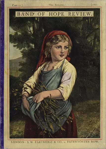Girl gathering firewood (coloured engraving)
