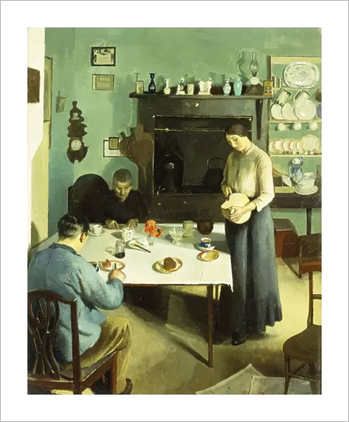 A Meal in the Kitchen, 1920 (oil on canvas)
