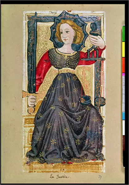 Justice, tarot card from the Charles VI or Gringonneur deck (hand painted card)