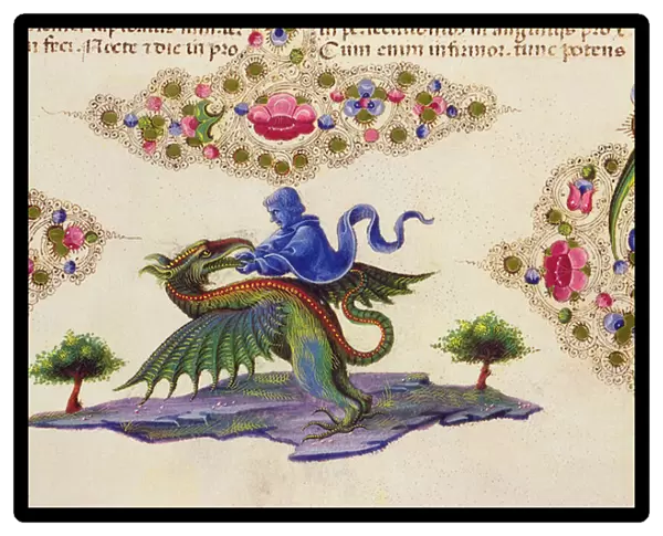 Fol. 198V A Genie and Winged Monster, from the Borso d Este Bible Vol. II, 1455-61 (vellum)