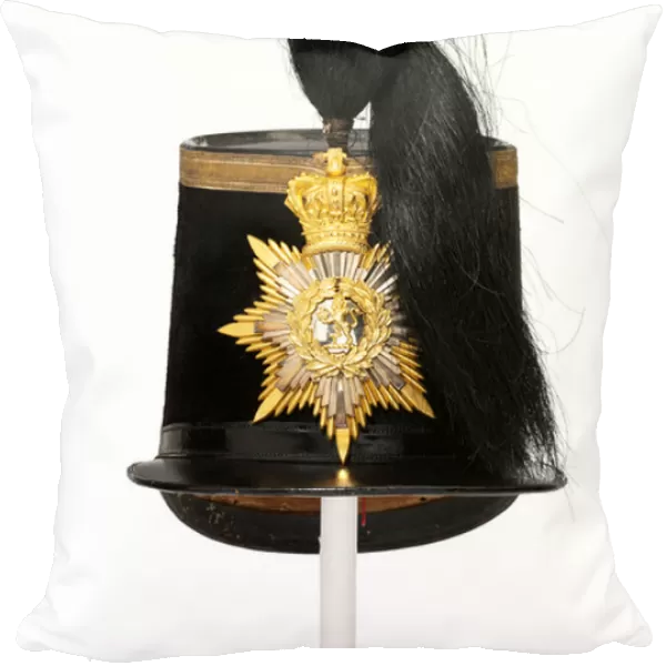 Officers shako and plume worn by staff member of the East India Companys Recruit Training Depot at Warley, Essex, 1856 circa