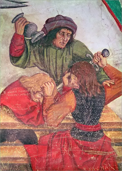 Interior of an Inn, detail of drinkers fighting (fresco)