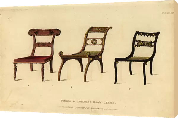Mahogany dining chair enhanced with inlaid ebony 1, rosewood chair with gilt 2, and rosewood chair with ormolu 3
