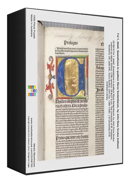 Fol 1, detail, Quaestiones in quattuor libros Sententiarum, by John Duns Scotus (vellum)