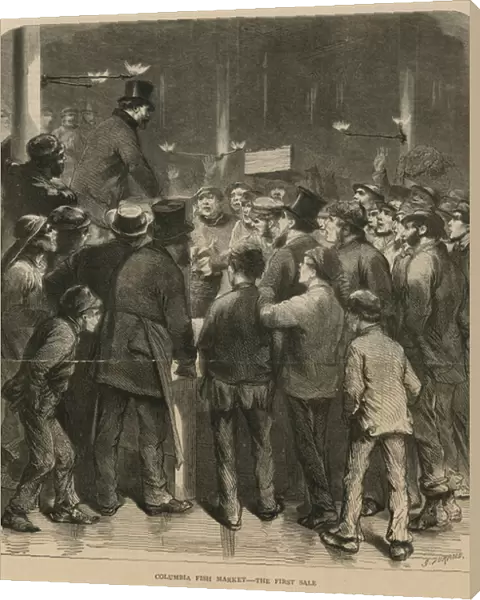 Columbia Fish Market - the first sale (engraving)