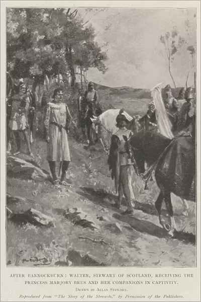 After Bannockburn, Walter, Stewart of Scotland, receiving the Princess Marjory Brus and her Companions in Captivity (litho)