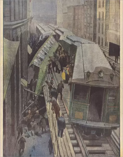 The show recently offered by Ninth Avenue in New York, for a clash of two trains... (colour litho)