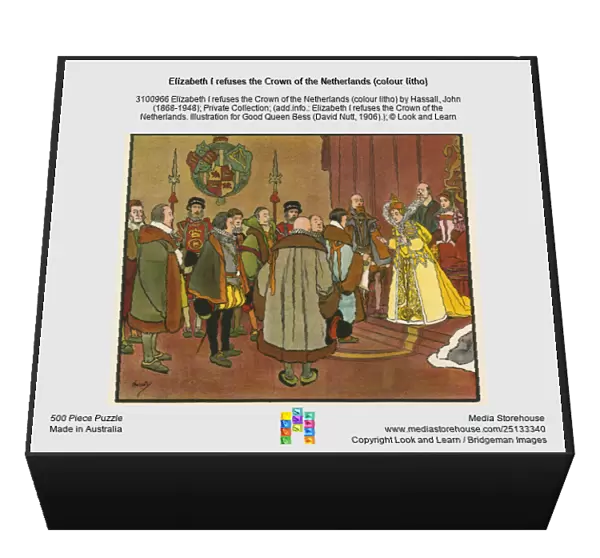 Elizabeth I refuses the Crown of the Netherlands (colour litho)
