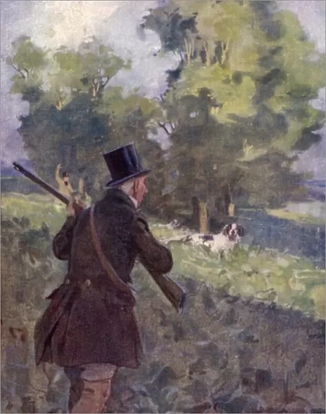 Old time partridge shooting (colour litho)