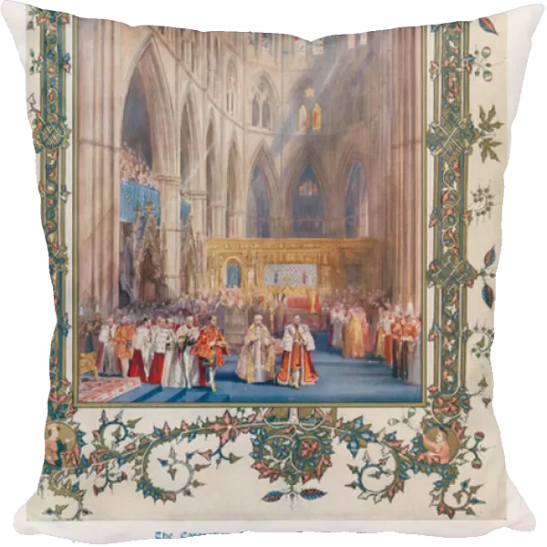 The recognition during the ceremony of the Coronation of King George VI in Westminster Abbey, London (colour litho)