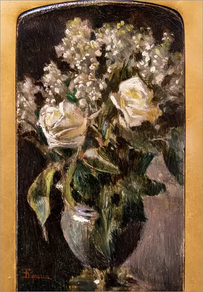 Vase with White Roses and Lilies of the Valley, 1870 (oil on canvas applied on cardboard)
